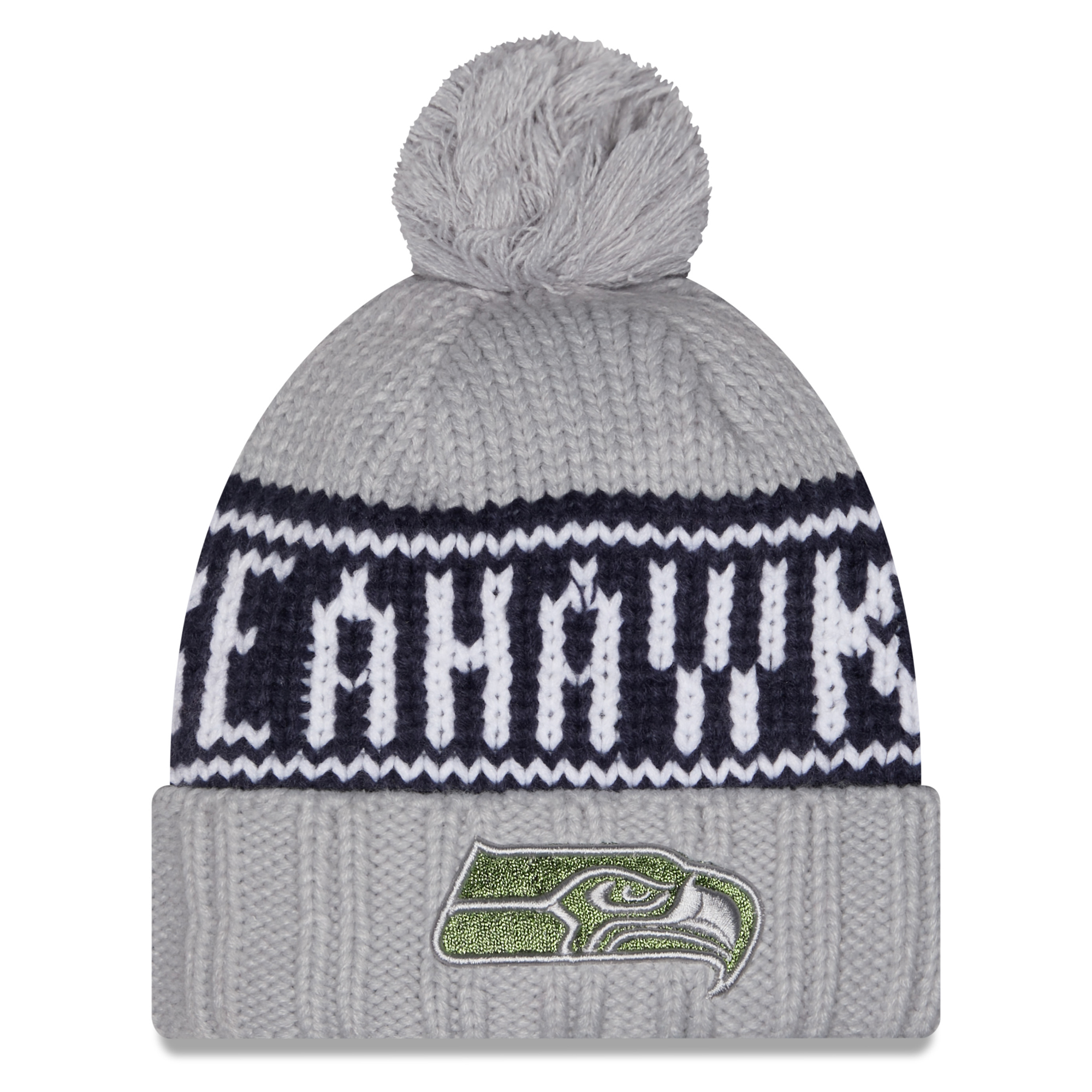 Women's New Era Gray Seattle Seahawks Rivalries Collection Cuffed Knit Hat with Pom
