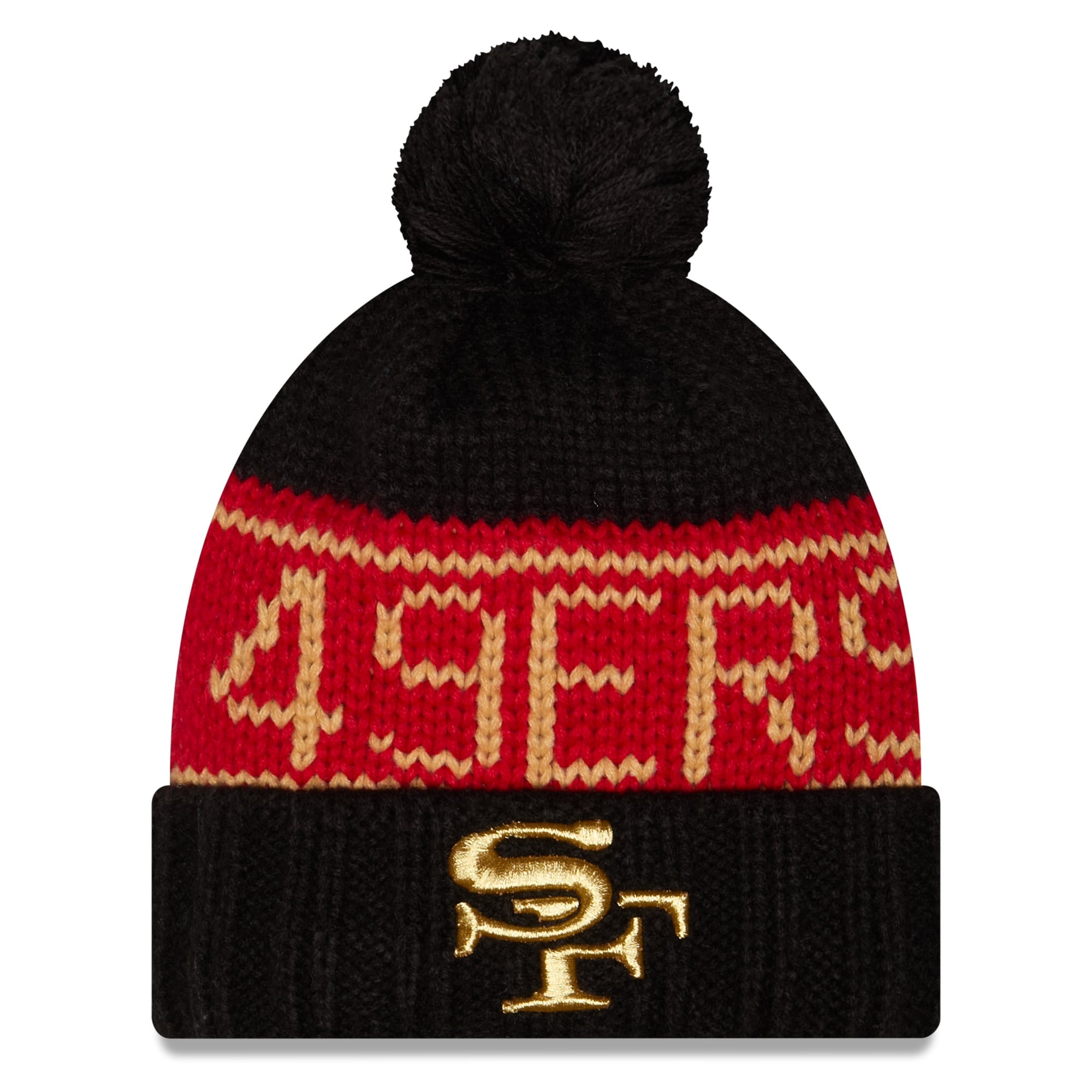 Women's New Era Black San Francisco 49ers Rivalries Collection Cuffed Knit Hat with Pom
