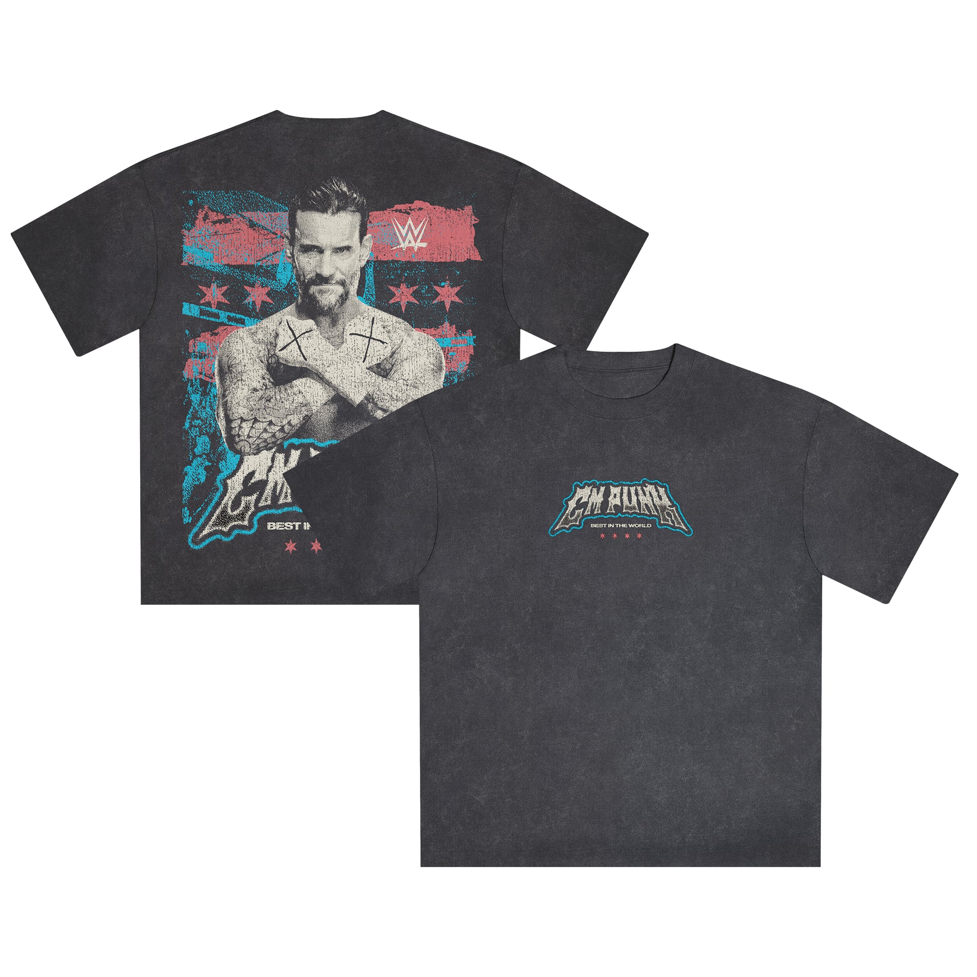 Men's Black CM Punk Best In The World Snow Wash Boxy T-Shirt