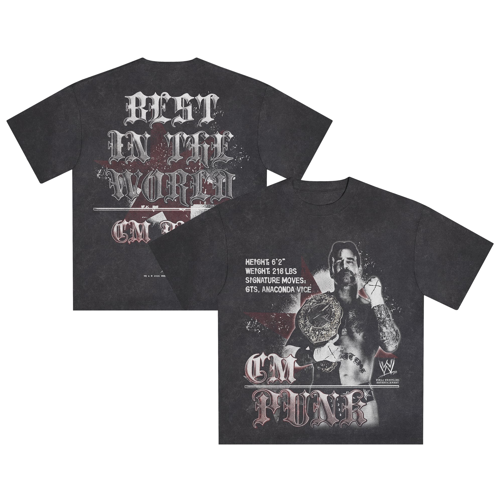 Men's Black CM Punk Best In The World Snow Wash Boxy T-Shirt