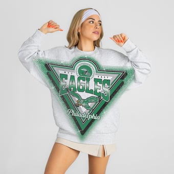 Women's Gameday Couture Heather Gray Philadelphia Eagles Chasing Victory Rhinestone Spray Oversized Fleece Sweatshirt