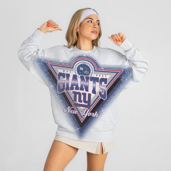 Women's Gameday Couture Heather Gray New York Giants Chasing Victory Rhinestone Spray Oversized Fleece Sweatshirt