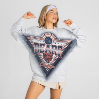 Women's Gameday Couture Ash Chicago Bears Chasing Victory Rhinestone Spray Oversized Fleece Sweatshirt