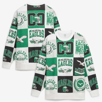 Women's Gameday Couture  White Philadelphia Eagles Highlight Reel Repeat Fleece Crewneck Sweatshirt