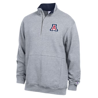 Men's Champion  Heather Gray Arizona Wildcats Fleece Quarter-Zip Pullover