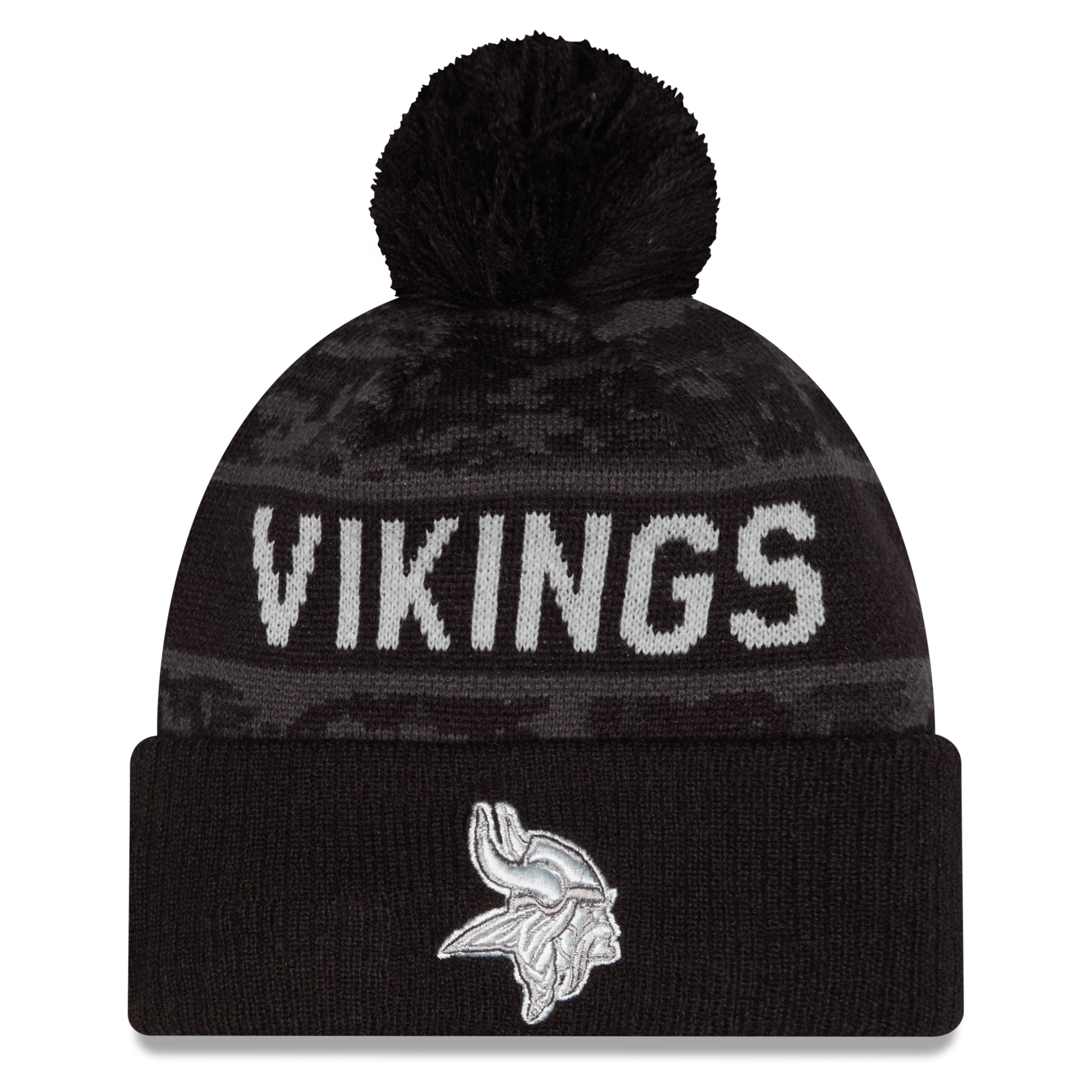 Youth New Era Black Minnesota Vikings 2026 Salute To Service Cuffed Knit Hat with Pom