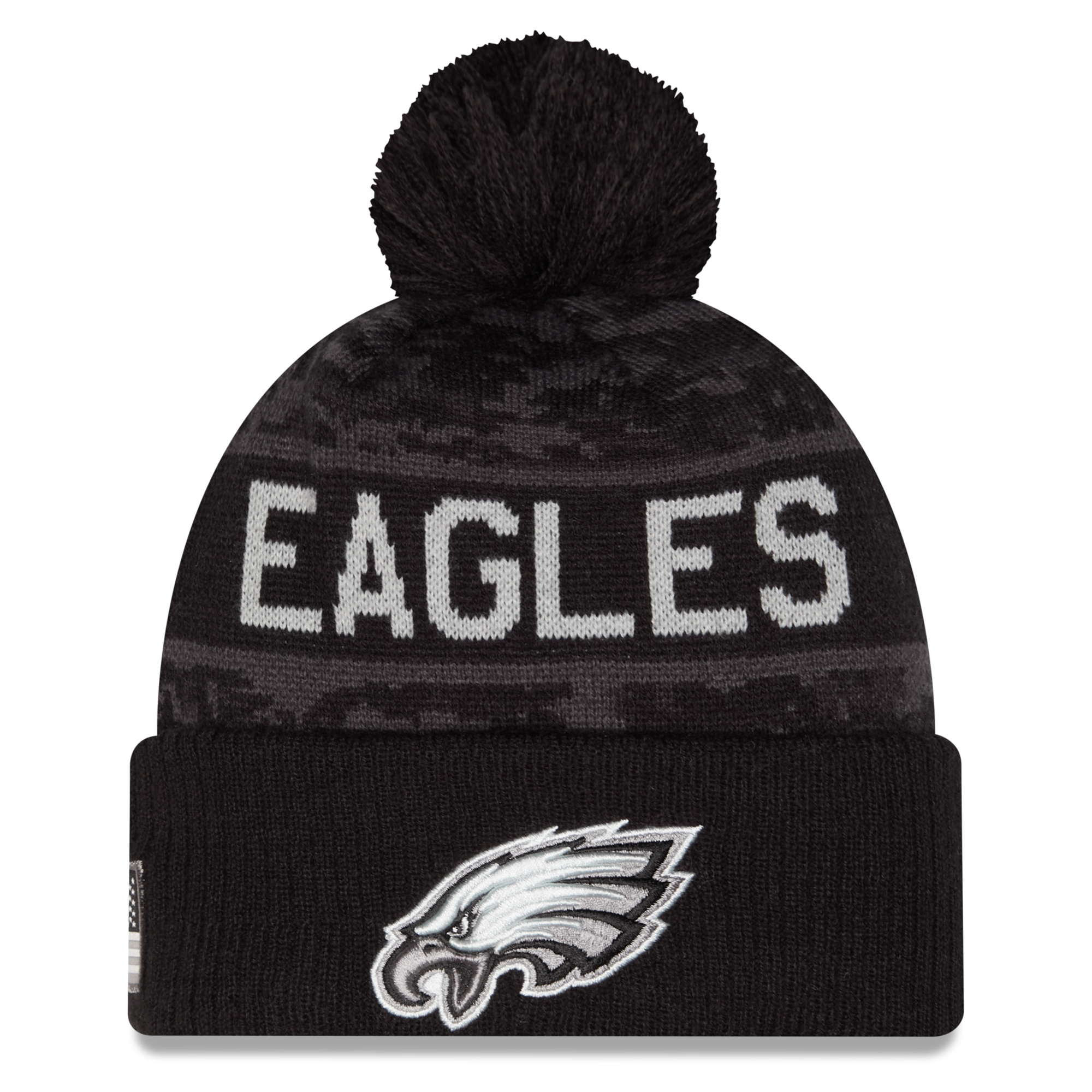 Youth New Era Black Philadelphia Eagles 2026 Salute To Service Cuffed Knit Hat with Pom