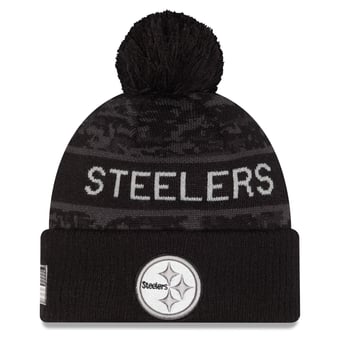 Youth New Era Black Pittsburgh Steelers 2026 Salute To Service Cuffed Knit Hat with Pom