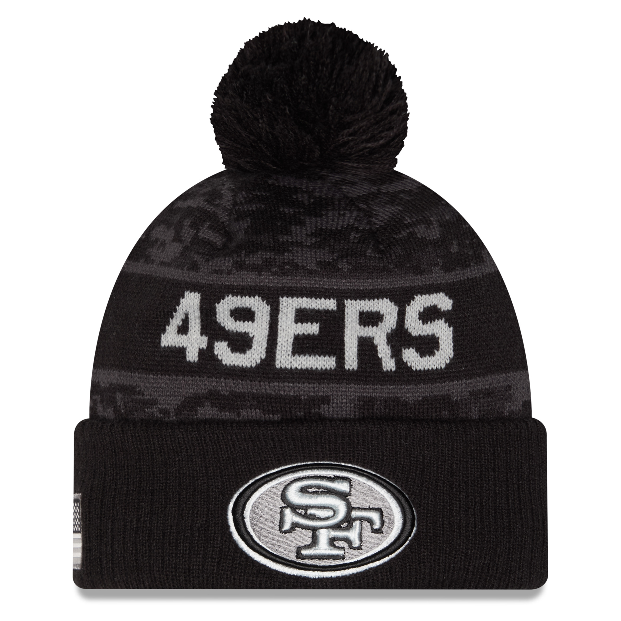 Youth New Era Black San Francisco 49ers 2026 Salute To Service Cuffed Knit Hat with Pom