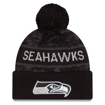 Youth New Era Black Seattle Seahawks 2026 Salute To Service Cuffed Knit Hat with Pom