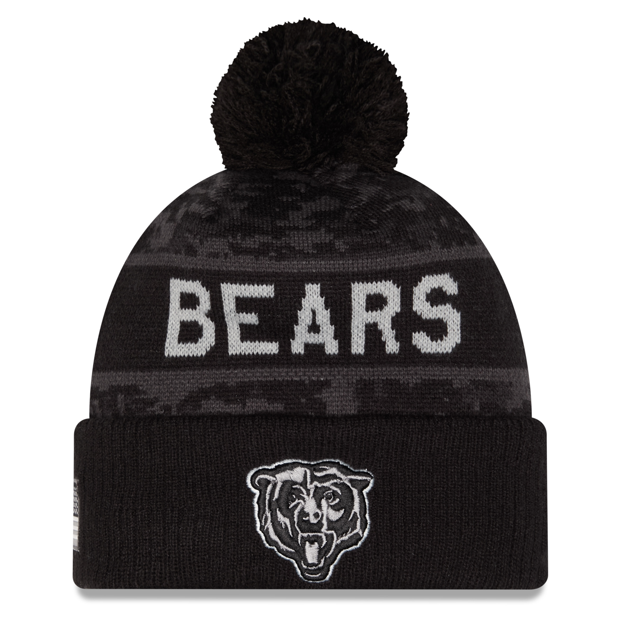 Youth New Era Black Chicago Bears 2026 Salute To Service Cuffed Knit Hat with Pom