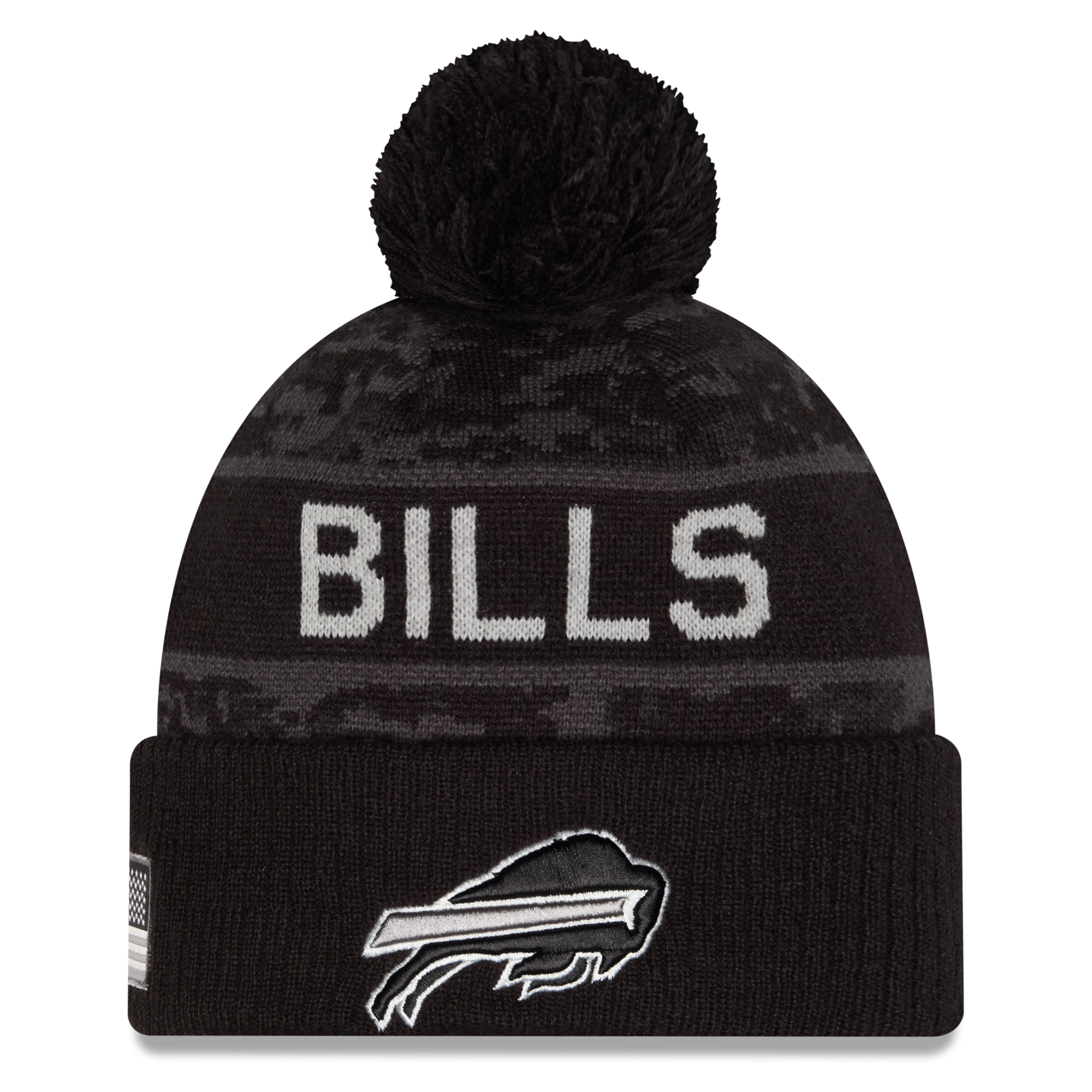 Youth New Era Black Buffalo Bills 2026 Salute To Service Cuffed Knit Hat with Pom