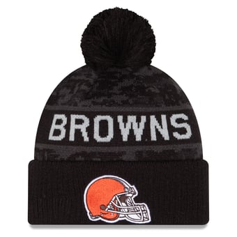 Youth New Era Black Cleveland Browns 2026 Salute To Service Cuffed Knit Hat with Pom
