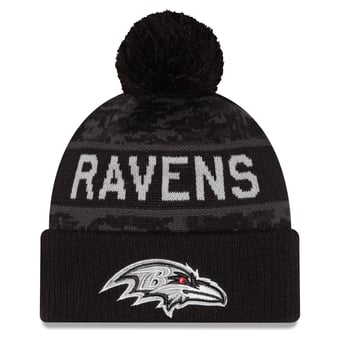 Youth New Era Black Baltimore Ravens 2026 Salute To Service Cuffed Knit Hat with Pom