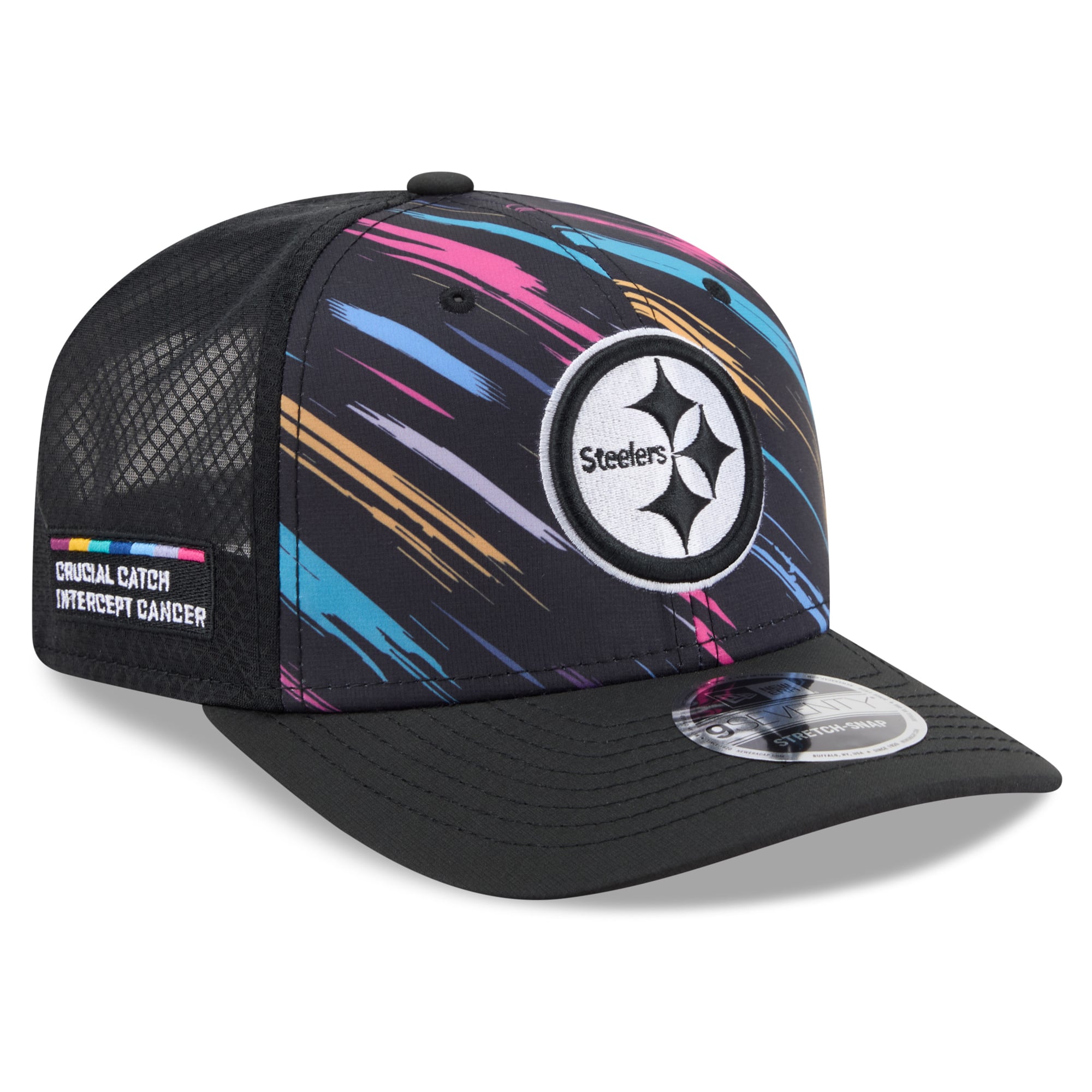 Youth New Era Black Pittsburgh Steelers 2026 NFL Crucial Catch 9SEVENTY Adjustable Trucker Hat
