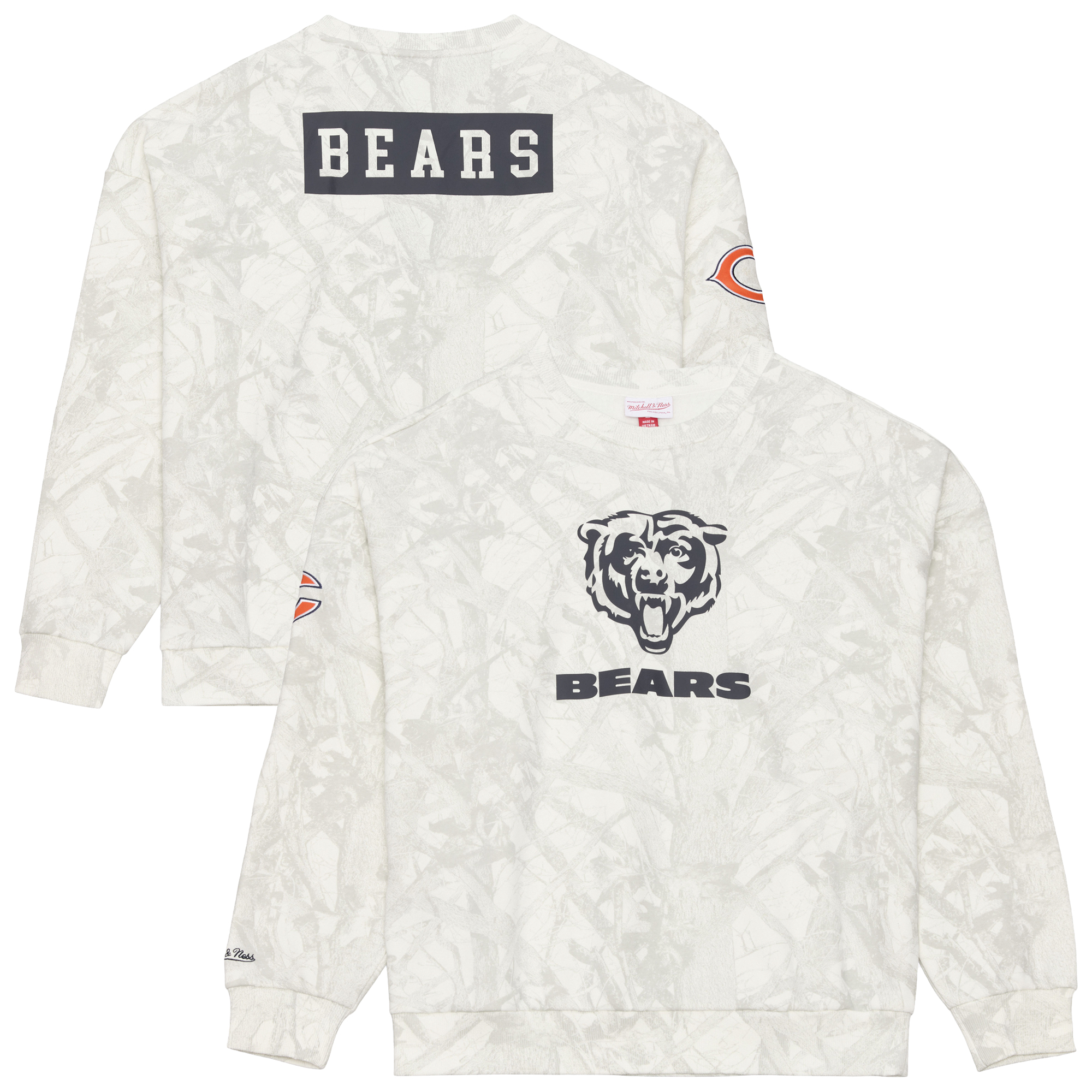 Men's Mitchell & Ness White Chicago Bears Ghosted Crewneck Sweatshirt