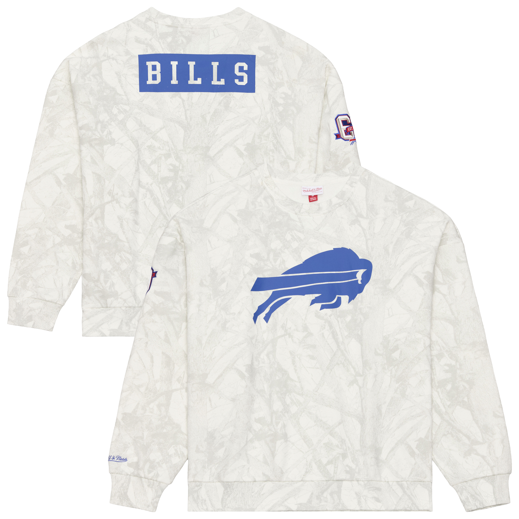 Men's Mitchell & Ness White Buffalo Bills Ghosted Crewneck Sweatshirt