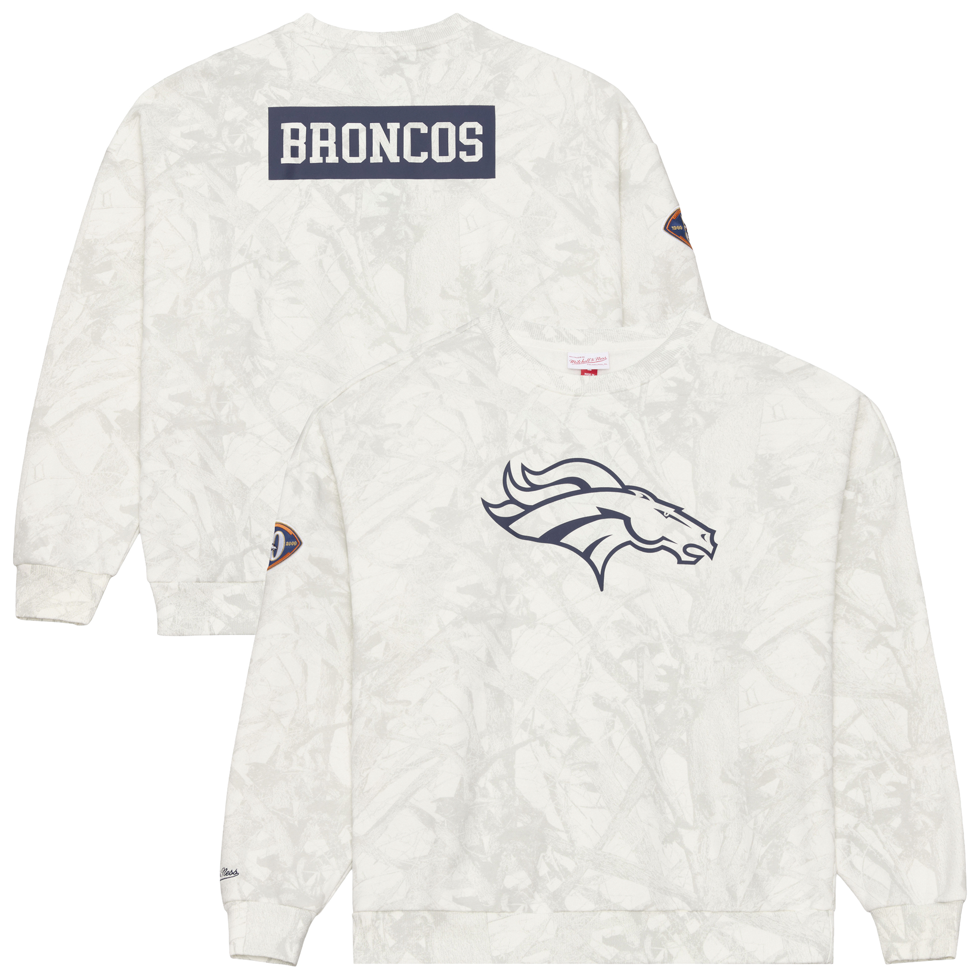 Men's Mitchell & Ness  White Denver Broncos Ghosted Crewneck Sweatshirt