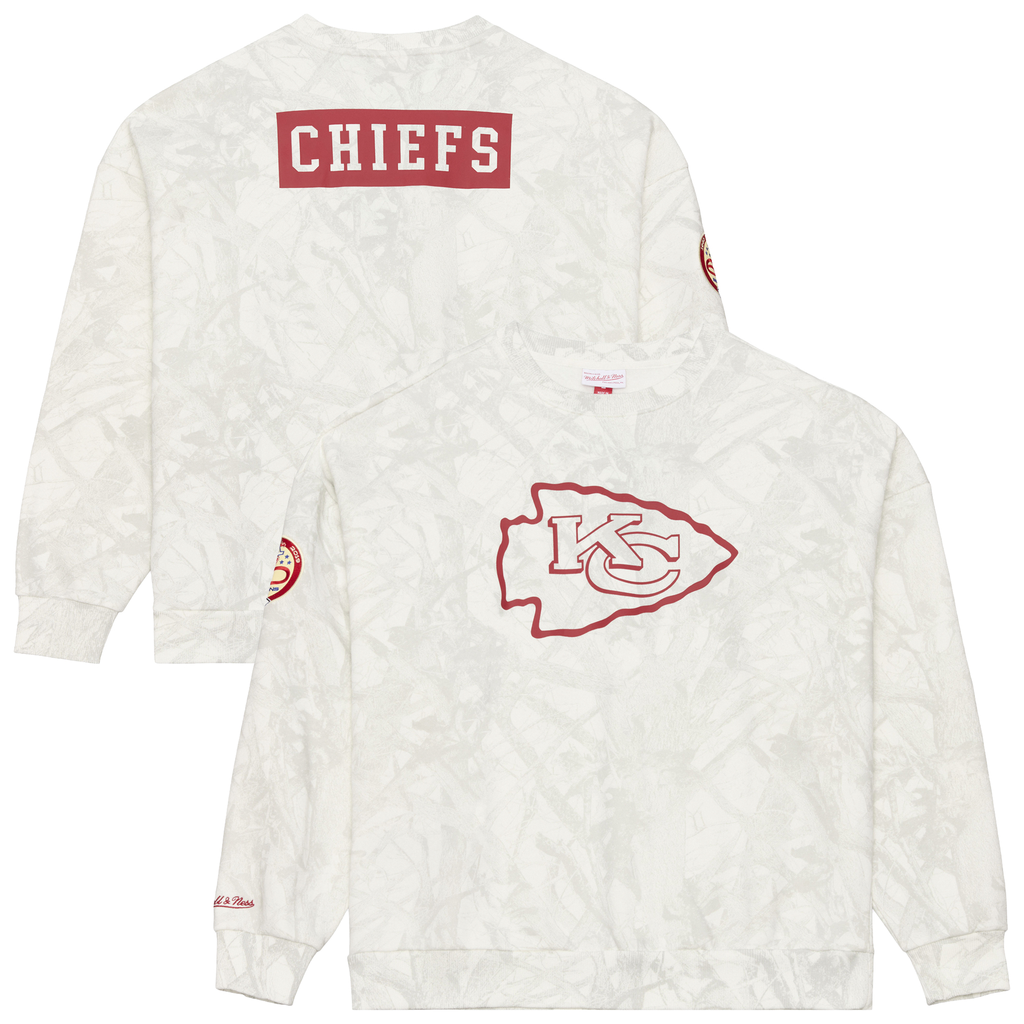 Men's Mitchell & Ness White Kansas City Chiefs Ghosted Crewneck Sweatshirt