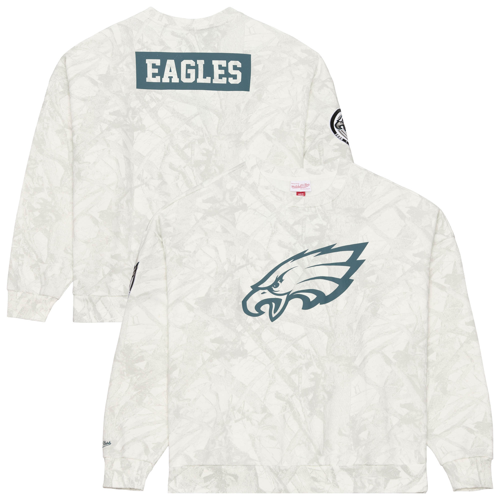 Men's Mitchell & Ness  White Philadelphia Eagles Ghosted Crewneck Sweatshirt