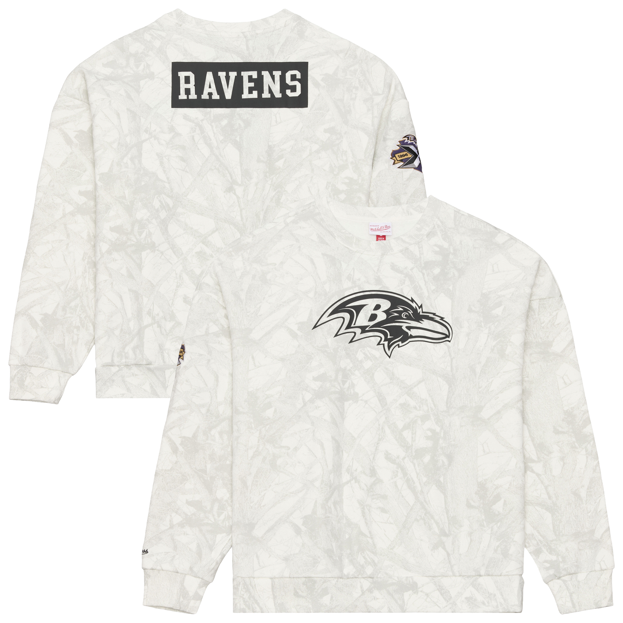 Men's Mitchell & Ness  White Baltimore Ravens Ghosted Crewneck Sweatshirt