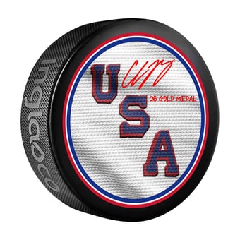 Charlie McAvoy Team USA Autographed 2026 Winter Olympics Hockey Puck with "26 Gold Medal" Inscription