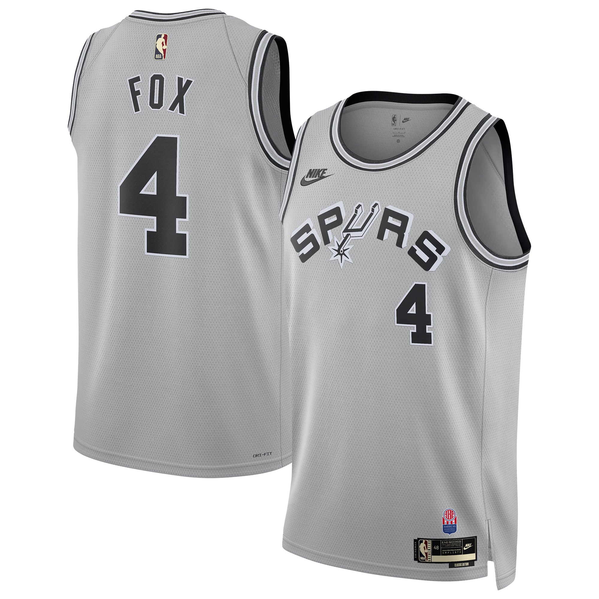 Nike Men's and Women's De'Aaron Fox Silver San Antonio Spurs Classic Edition Swingman Jersey - Silver
