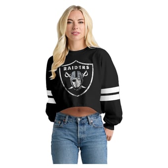 Women's Spirit Jersey  Black Las Vegas Raiders Oversized Cropped Stripe Long Sleeve T-Shirt