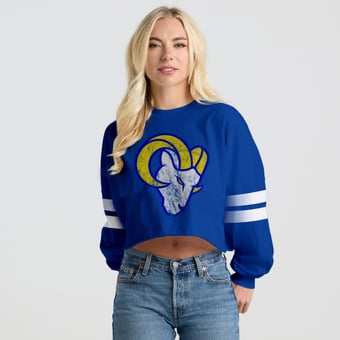 Women's Spirit Jersey  Royal Los Angeles Rams Oversized Cropped Stripe Long Sleeve T-Shirt