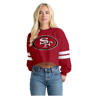 Women's Spirit Jersey  Scarlet San Francisco 49ers Oversized Cropped Stripe Long Sleeve T-Shirt