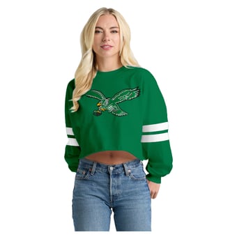 Women's Spirit Jersey  Kelly Green Philadelphia Eagles Oversized Cropped Stripe Long Sleeve T-Shirt
