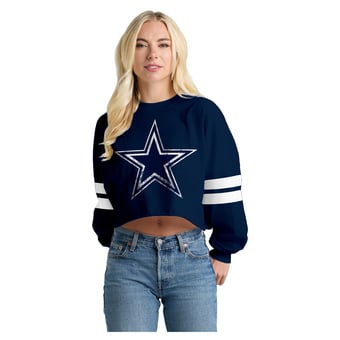 Women's Spirit Jersey  Navy Dallas Cowboys Oversized Cropped Stripe Long Sleeve T-Shirt