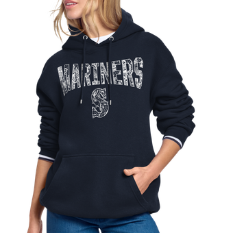 Women's Starter Navy Seattle Mariners Lace Team Lockup Fleece Hoodie
