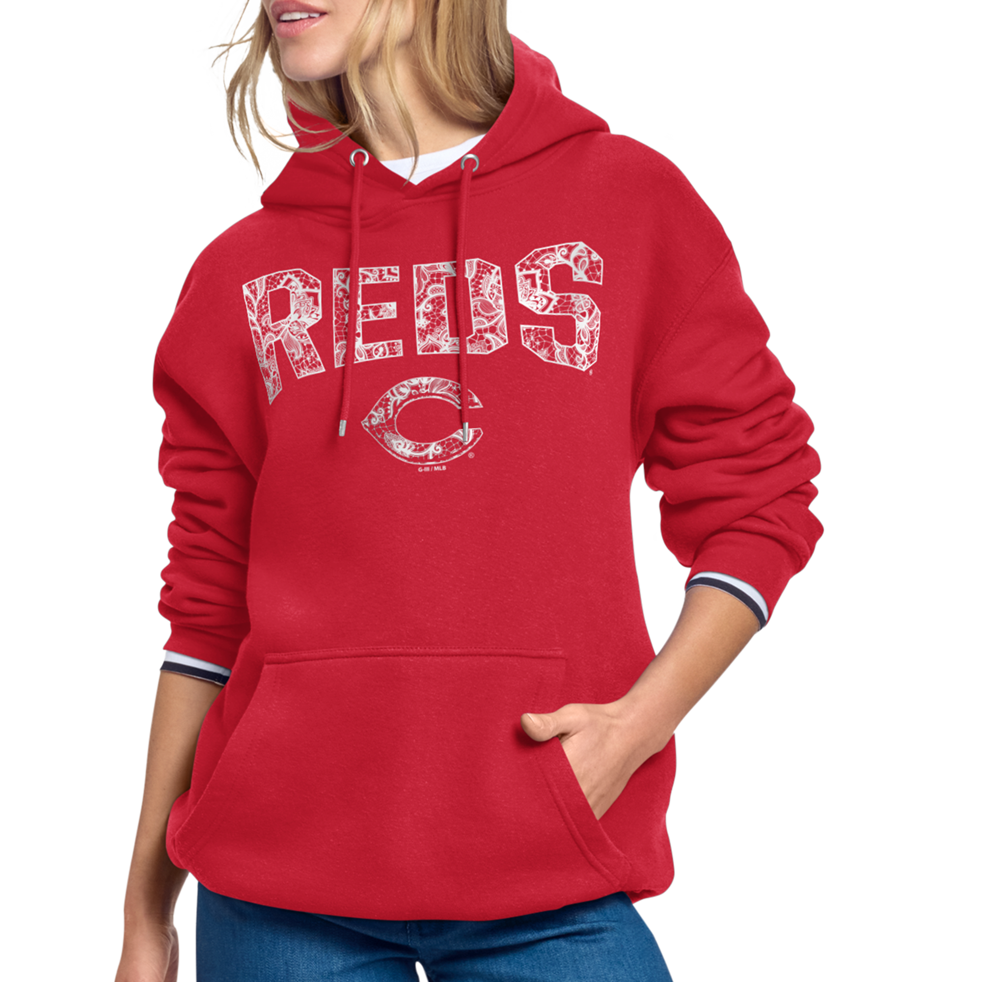 Women's Starter Red Cincinnati Reds Lace Team Lockup Fleece Hoodie