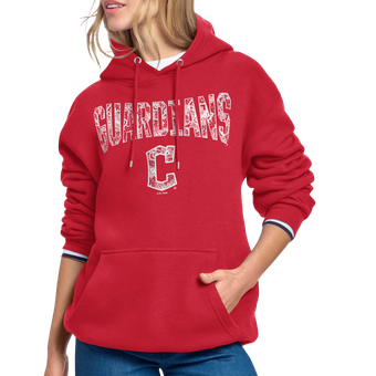Women's Starter Red Cleveland Guardians Lace Team Lockup Fleece Hoodie