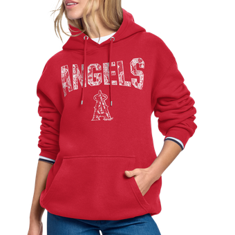 Women's Starter Red Los Angeles Angels Lace Team Lockup Fleece Hoodie