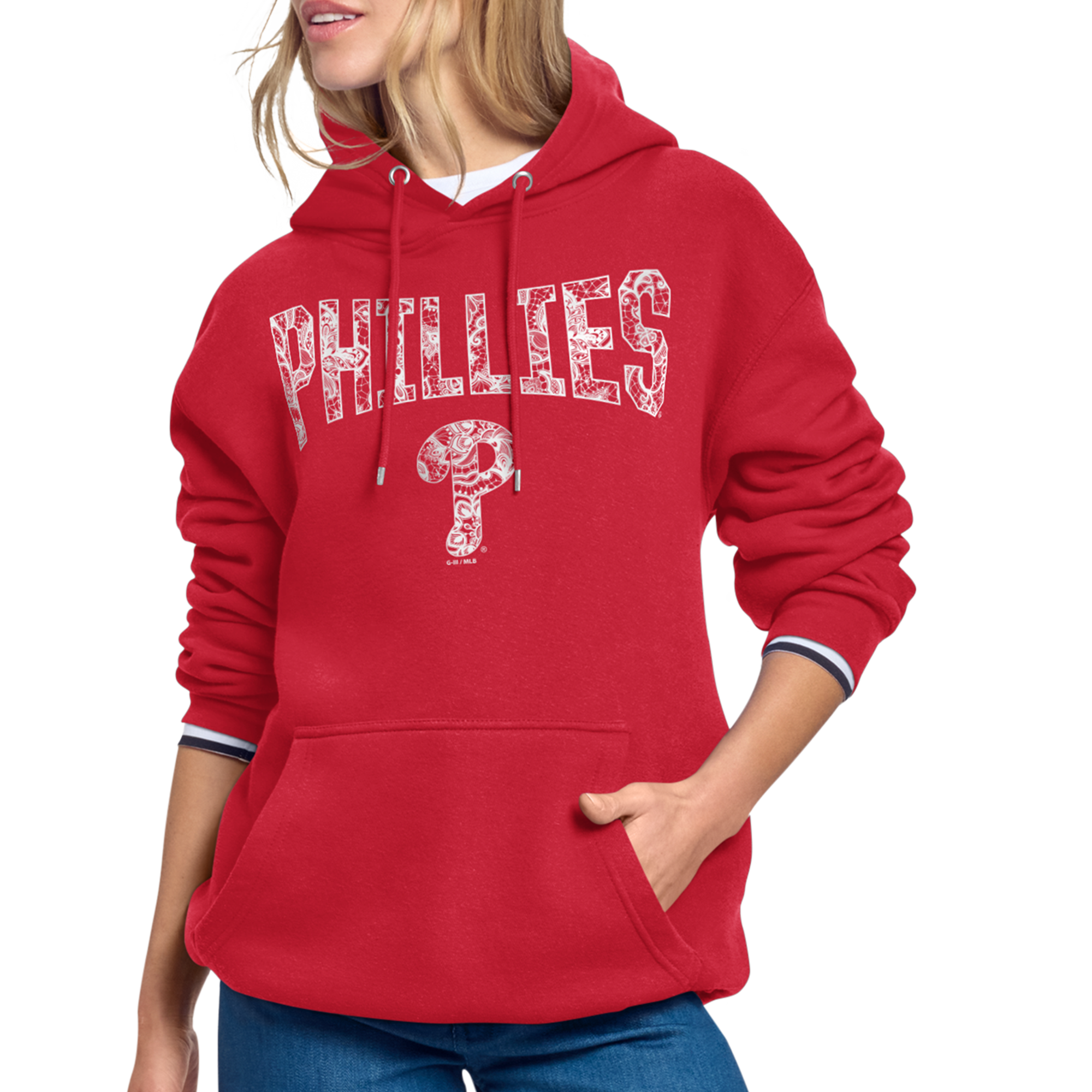 Women's Starter Red Philadelphia Phillies Lace Team Lockup Fleece Hoodie