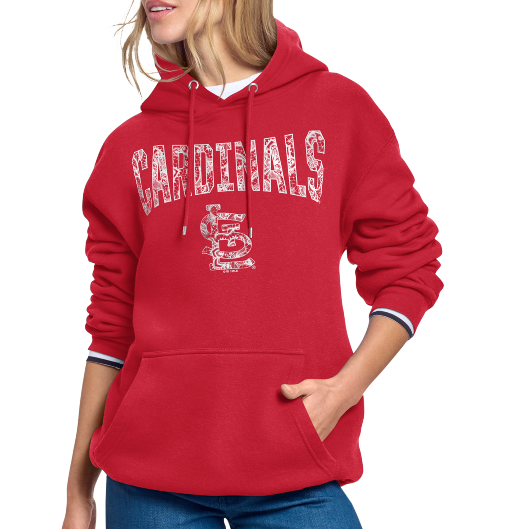 Women's Starter Red St. Louis Cardinals Lace Team Lockup Fleece Hoodie