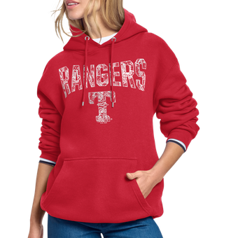 Women's Starter Red Texas Rangers Lace Team Lockup Fleece Hoodie