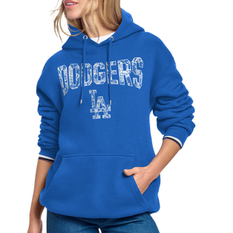 Women's Starter Royal Los Angeles Dodgers Lace Team Lockup Fleece Hoodie