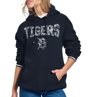 Women's Starter Navy Detroit Tigers Lace Team Lockup Fleece Hoodie