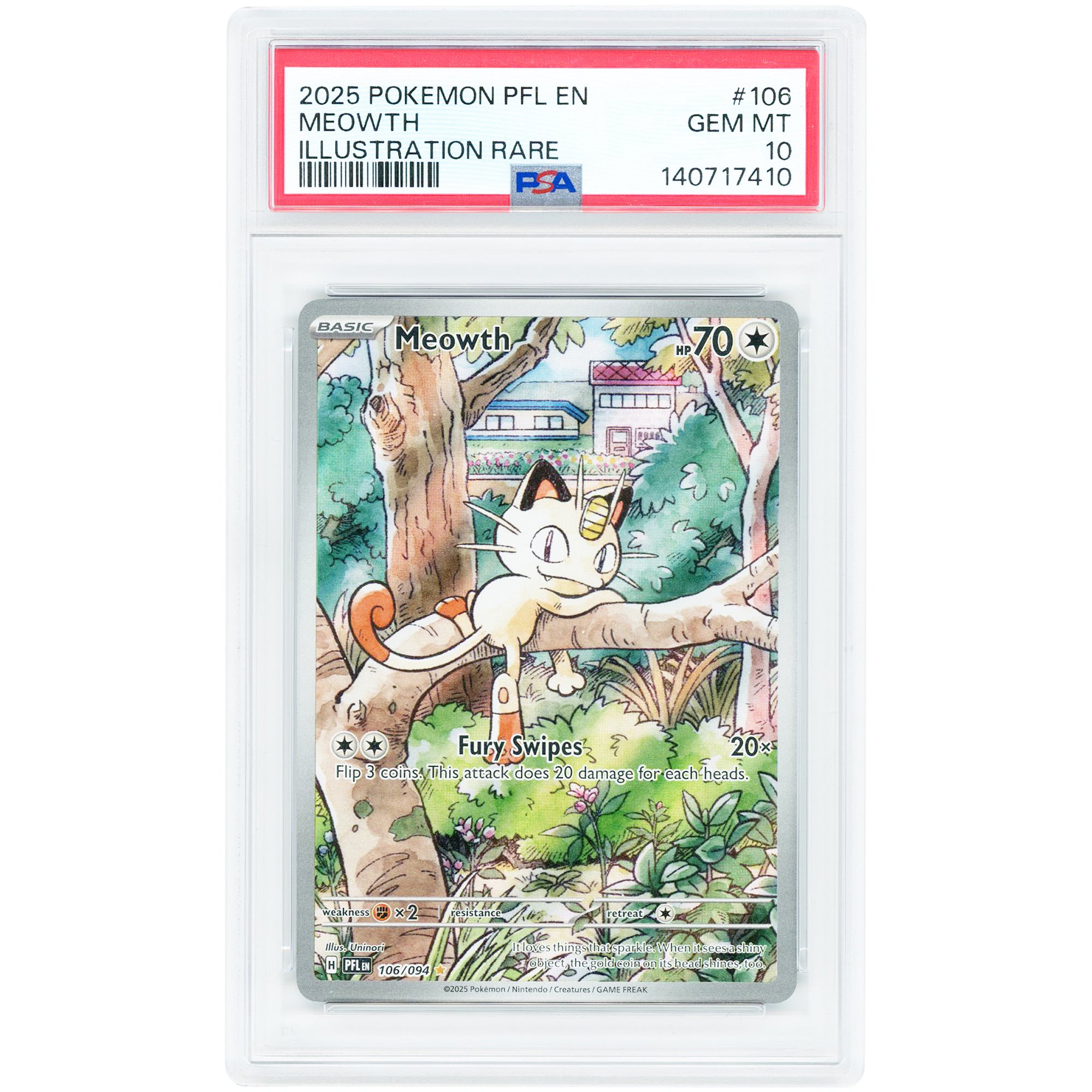 Meowth 2025 Pokemon Phantasmal Flames Illustration Rare #106 PSA Authenticated 10 Card