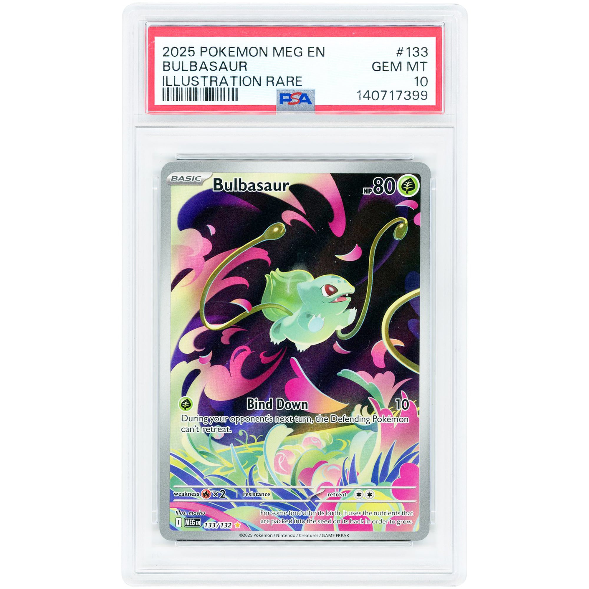 Bulbasaur 2025 Pokemon Mega Evolution Illustration Rare #133 PSA Authenticated 10 Card
