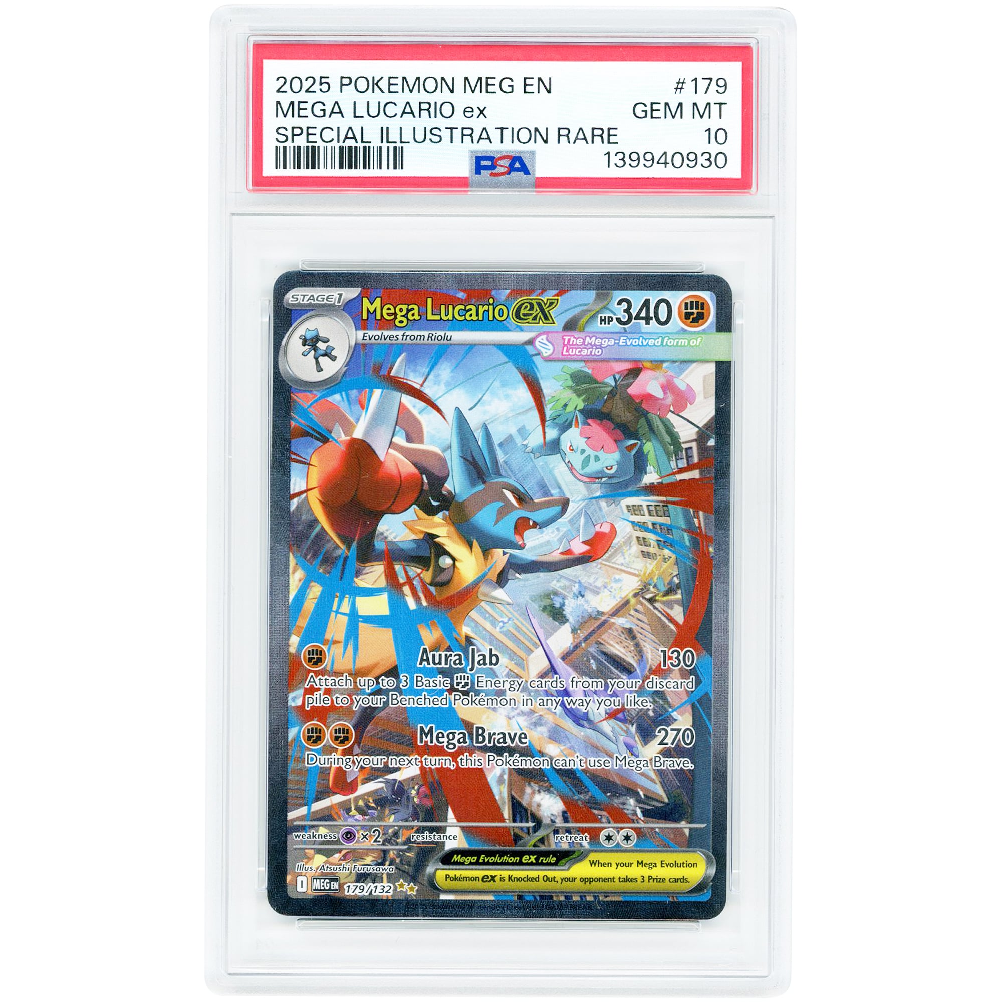 Mega Lucario EX 2025 Pokemon Mega Evolution Special Illustration Rare #179 PSA Authenticated 10 Card