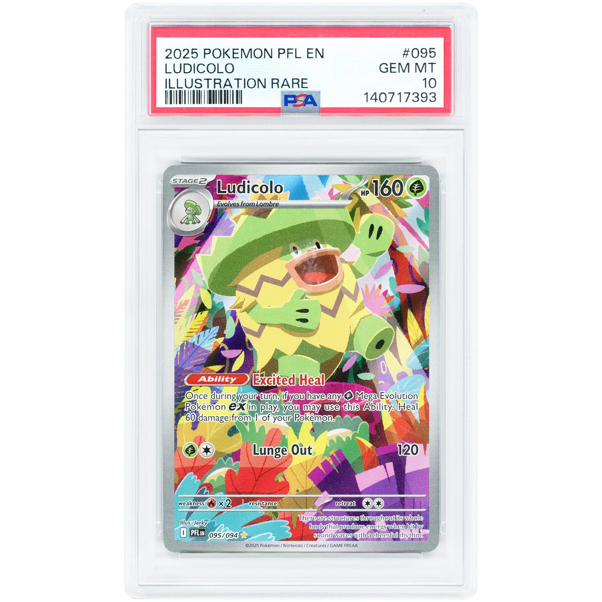 Ludicolo 2025 Pokemon Phantasmal Flames Illustration Rare #095 PSA Authenticated 10 Card