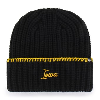 Women's '47  Black Iowa Hawkeyes Blanket Stitch Cuff Knit Hat