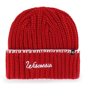 Women's '47  Red Wisconsin Badgers Blanket Stitch Cuff Knit Hat