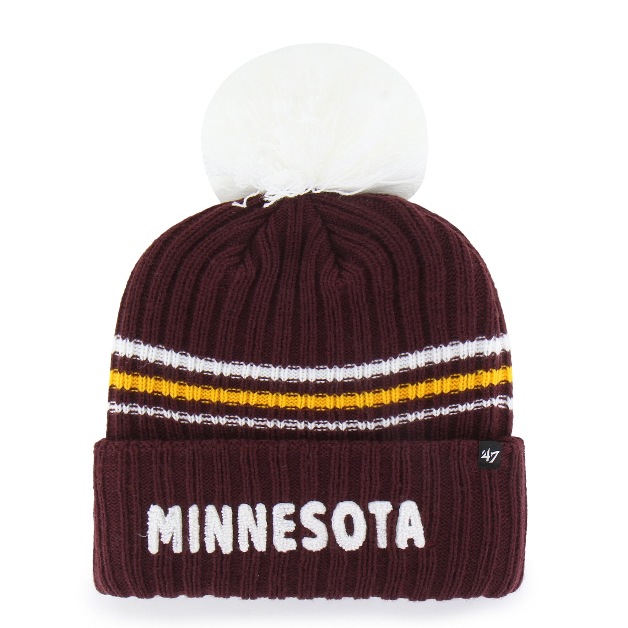 Women's '47  Maroon Minnesota Golden Gophers Seasonal Fuzzy Script Big Pom Knit Hat