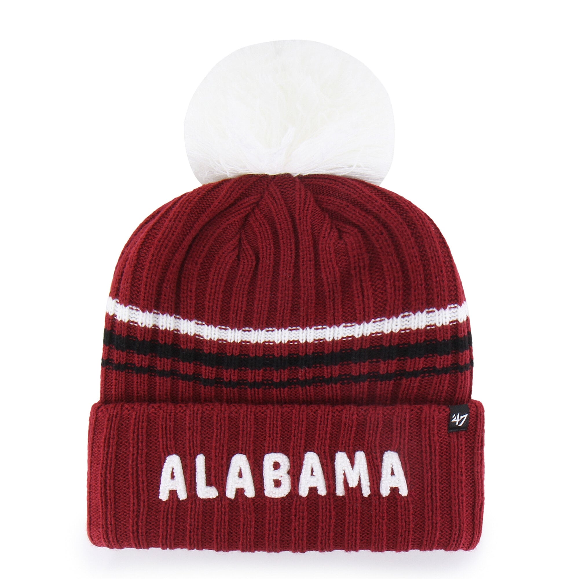 Women's '47  Crimson Alabama Crimson Tide Seasonal Fuzzy Script Big Pom Knit Hat