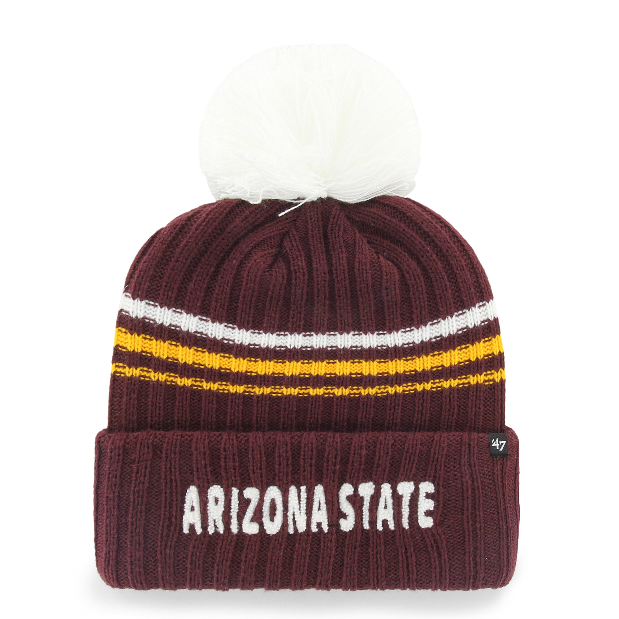 Women's '47  Maroon Arizona State Sun Devils Seasonal Fuzzy Script Big Pom Knit Hat